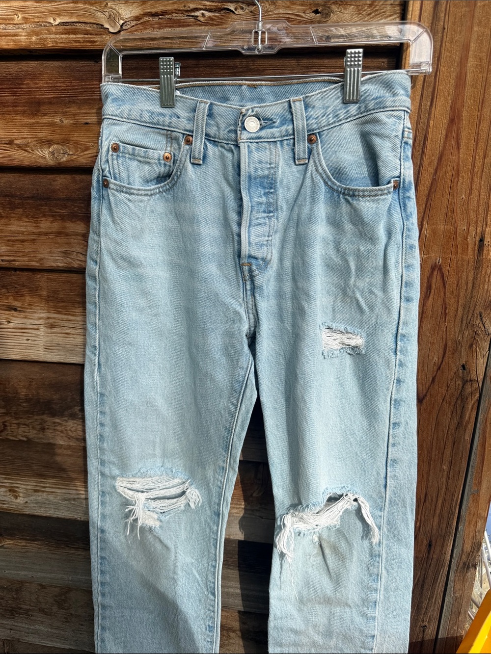 Levi’s 501 100% cotton button fly  jeans distressed 25x30